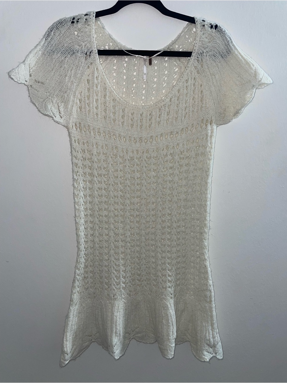 Free People Boho White Crochet Tunic Knit Mini Dress Cover Up Women’s Size M